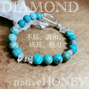画像2: NativeHoney321　DIAMOND×Turquoise　ダイヤモンド×ターコイズブレスレット